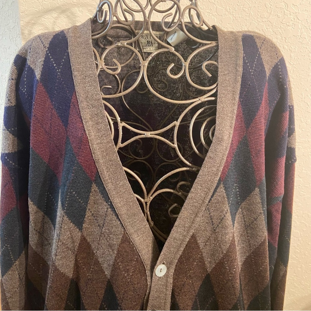 IDEA UOMO Men's Argyle Wool Cardigan Size Medium